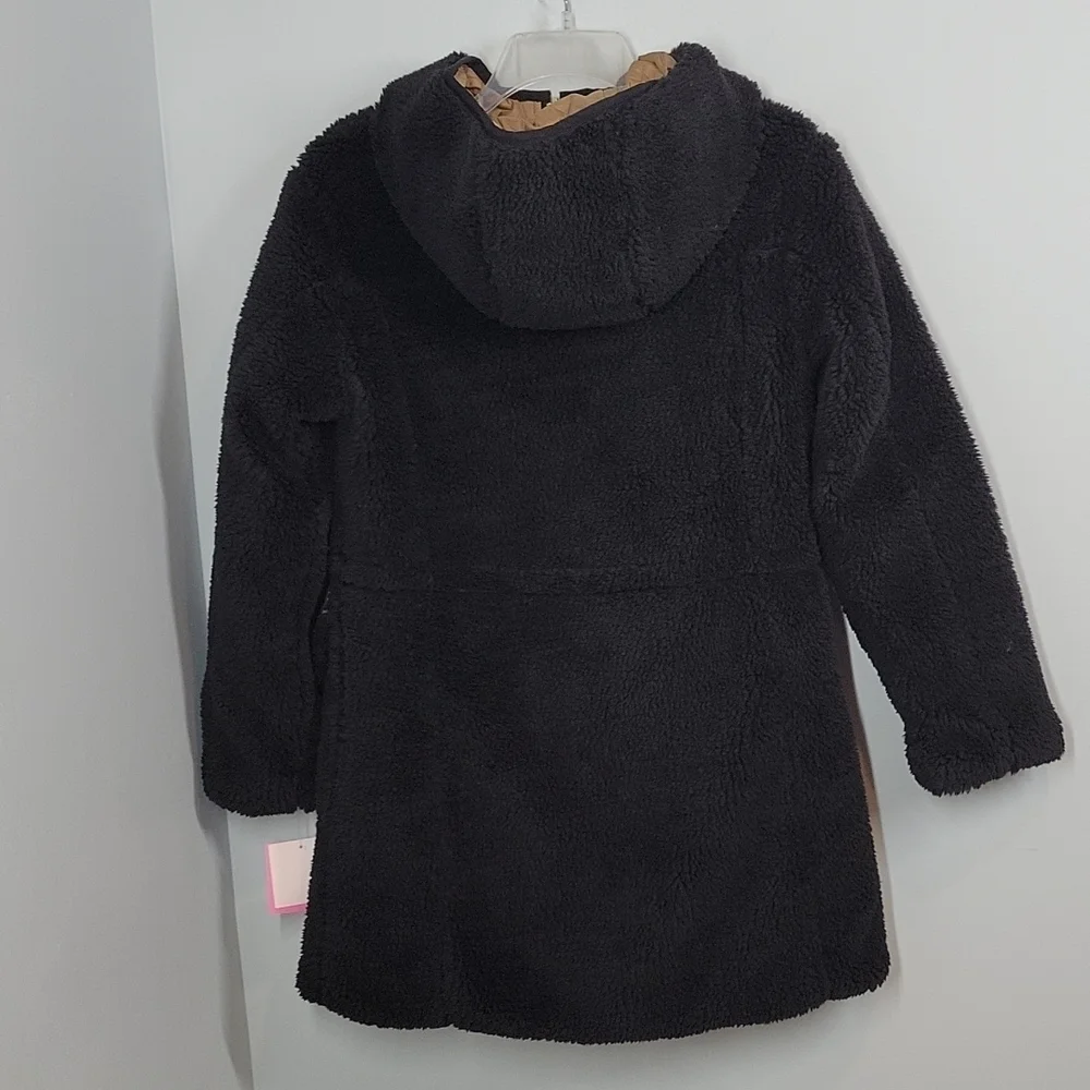 Kate Spade Reversible Black Sherpa Teddy Jacket Cinch Waist Coat XS x- small